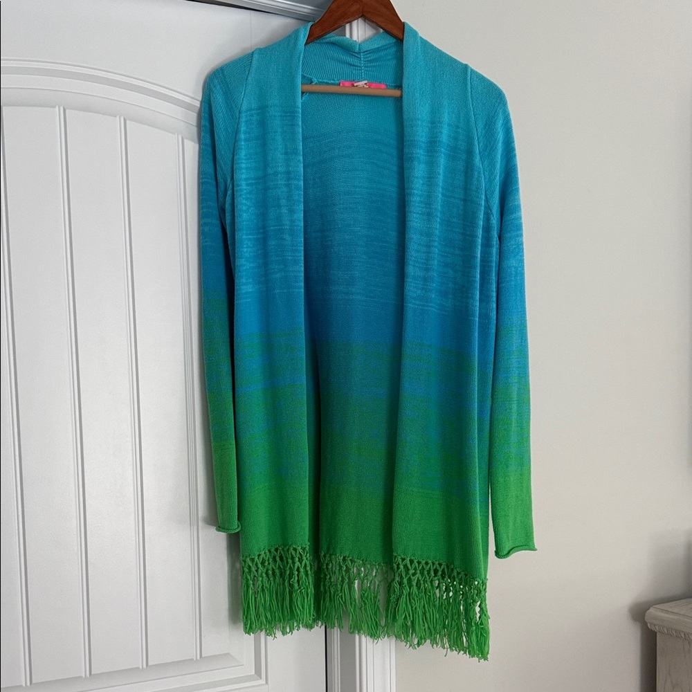 Any offer accepted 🎊Lily Pulitzer Blue /Green Ombre Cardigan with Fringe
